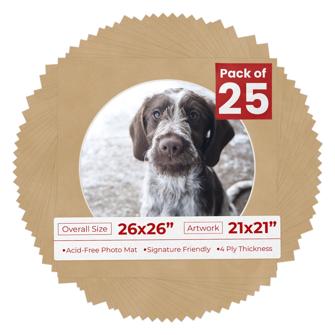 Beige Suede Mat Board for 26x26 Frames - Circle Opening for 21x21 Photos